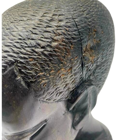 Vintage African Hand Carved Ebony Wood Sculpture Heads set of two - Picture 6 of 8